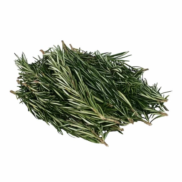 Fresh sprigs of organic rosemary with deep green needles, bundled on a rustic napkin—premium exotic herb for roasting and seasoning.